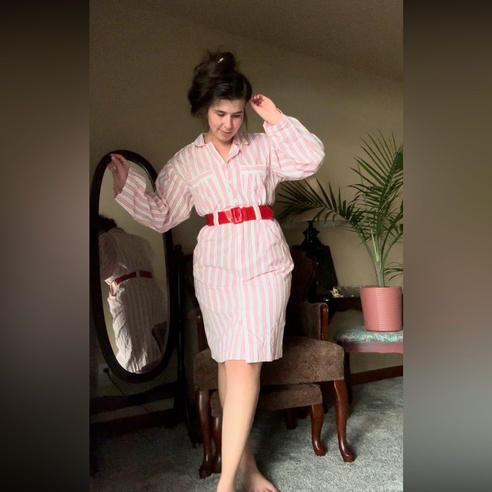 Joan Harper Striped Red and White Dress with Red Belt